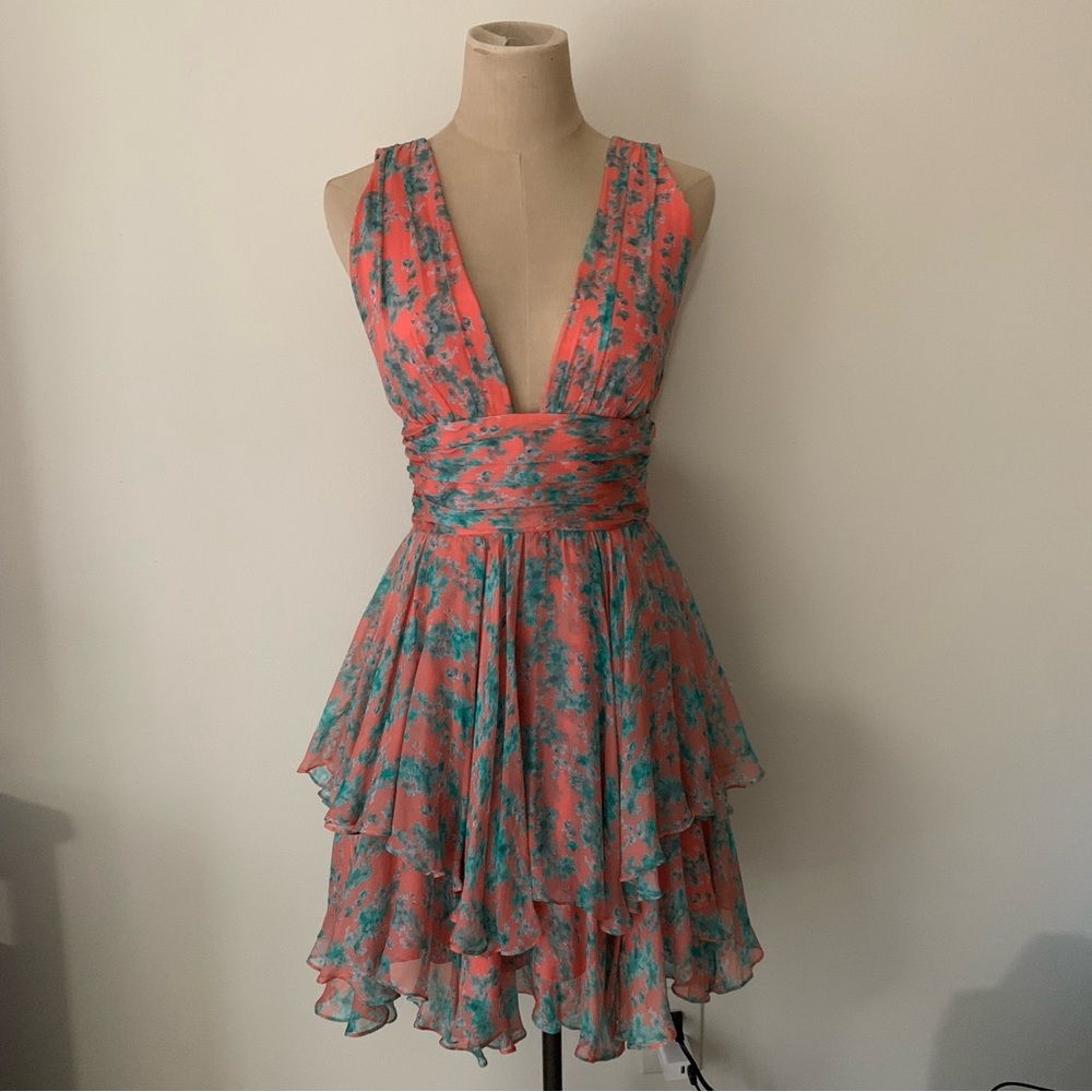 Caroline Constas Paros Mini Dress with a Floral Silk Tiered Material